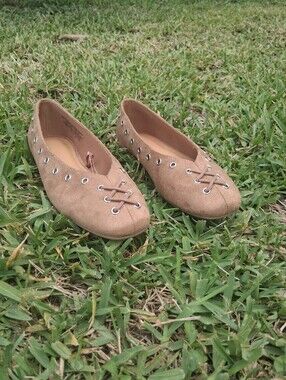 Time and Tru Sand Faux Suede Corset Ballet Flats